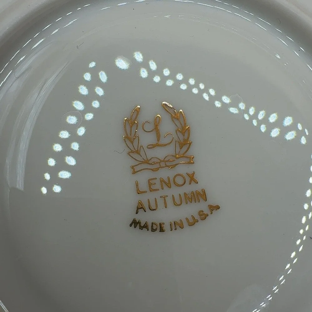 Lenox Autumn Saucer Plates Blue Floral Gold Trim Porcelain 4-Pack Made in USA